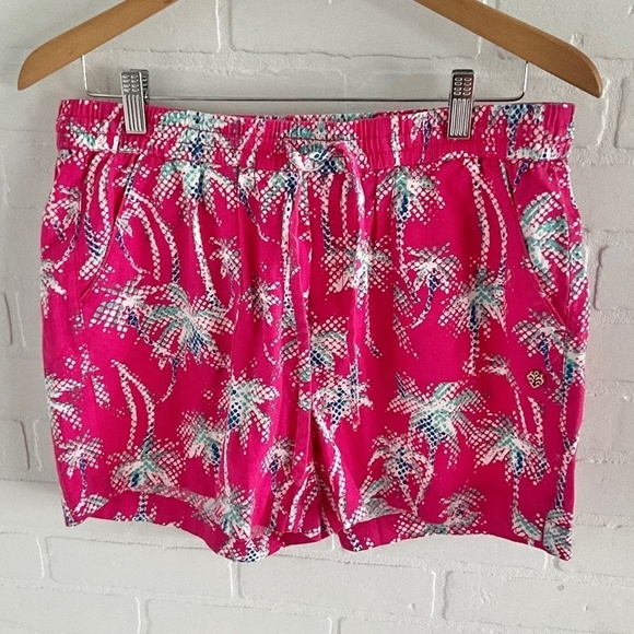 Hatley Shorts High Waisted Linen Hot Pink Lilly Pulitzer vibe Palm Tree Print M - Picture 4 of 11